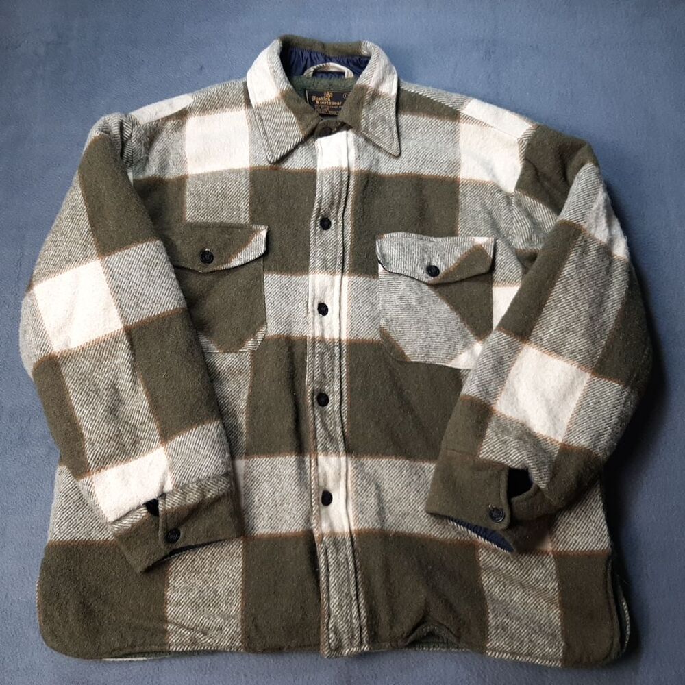VINTAGE Wool Shacket Jacket Green Plaid Large LINEN Fashion Sportswear Nautical